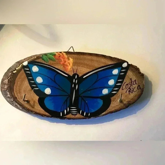 Butterfly hand painted wooden wall decor Costa Rica 7” wide  3.25” tall - Picture 1 of 2